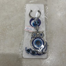 Blue Evil Eye Owl Keychain Blessing Protection Religious Charm Gift US Seller