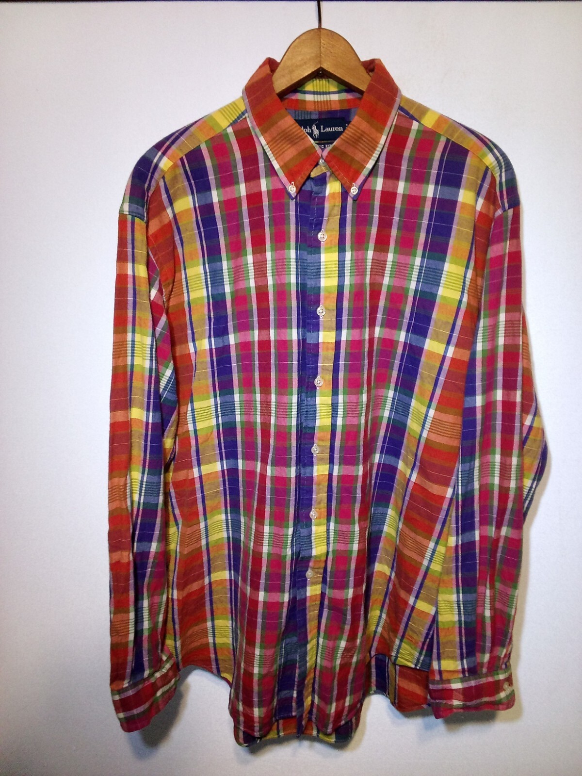 PONY Camicia Ralph Lauren uomo XL vestibilità classica molto colorata quadri camicia abbottonata