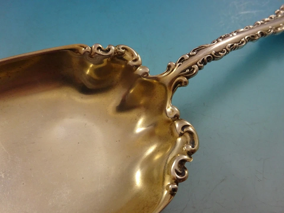 Louis XV by Whiting-Gorham Sterling Silver Berry Spoon Gold Washed 8 1/2" - Image 4 of 4