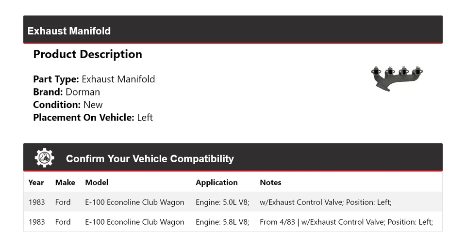 For 1983 Ford E-100 Econoline Club Wagon Dorman Exhaust Manifold Left - Image 2 of 4