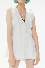 Urban Outfitters Anya Eyelet Button Front Romper Dress Ruffle Lace XS NEW 204862