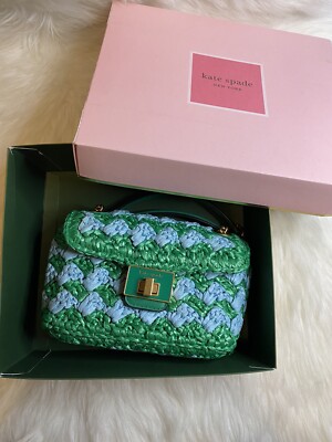 ケイト Kate Spade Evelyn Striped Crochet Raffia Small Shoulder Straw
