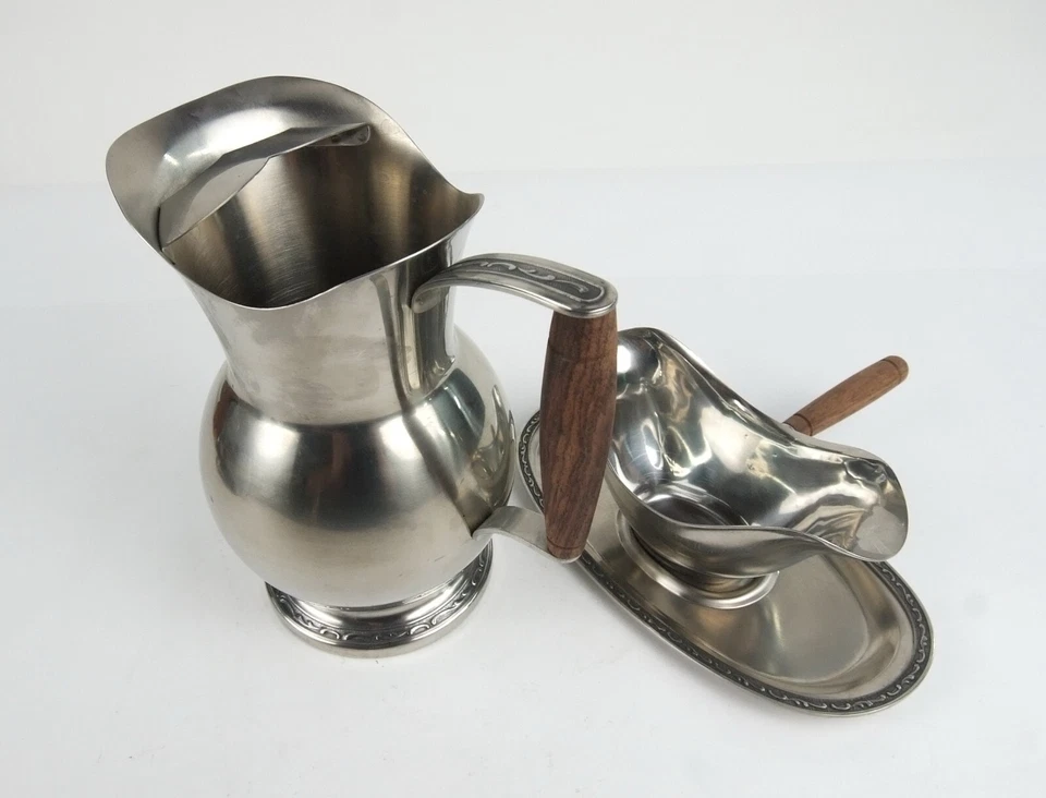 Винтажные деревянные ручки и защита от льда для кувшина и соуса из нержавеющей стали ONIEDA 18/8 - Изображение 2 из 4