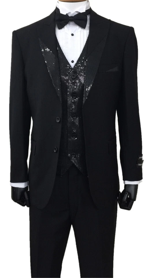 Men's Elegant Tuxedo shiny decorative pieces on jacket and vest. 3 piece set 713 - Image 3 of 3
