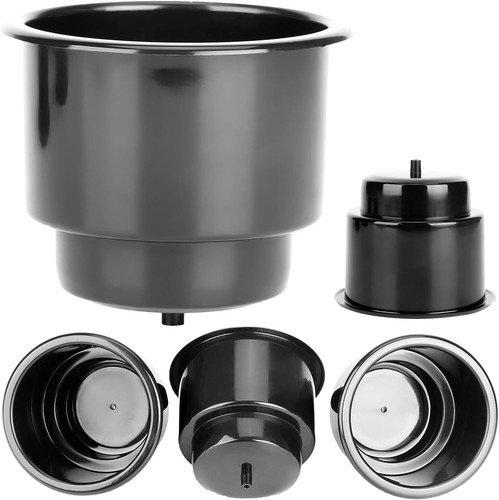 Set of 4 Black Recessed Cup Holders w/Drain - Boat, Car, RV, Marine Use - Imagen 13 de 36