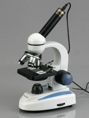 AmScope 40X-1000X Schüler Metallrahmen Mikroskop + 3MP Digitalkamera Glas Linse