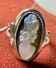 Vintage Sarah Coventry Sterling Silver Cameo Ring & Pendant Necklace Set Classic