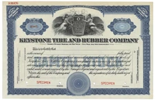 Keystone Tire and Rubber Company. Stock Certificate.