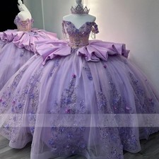 Lilac Shiny Princess Sweet Quinceanera Dresses Sequin Applique Flower Beading