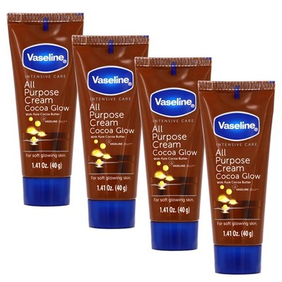 Vaseline All Purpose Cream Cocoa Glow, with 1.41 Fl Oz (Pack of 4), white