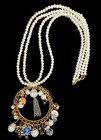 Vintage Upcycled Faux Pearl Necklace W/Large Pendent And Charms. — photo 1