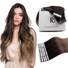 RUNATURE Balayage Brown Tape In Human Hair Extensions Remy 80 Character Max