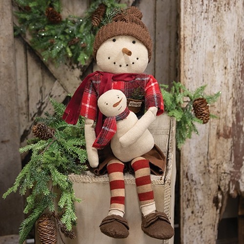 NEW PRIMITIVE SNOWMAN COREY DOLL & BABY Christmas Winter Cloth 23