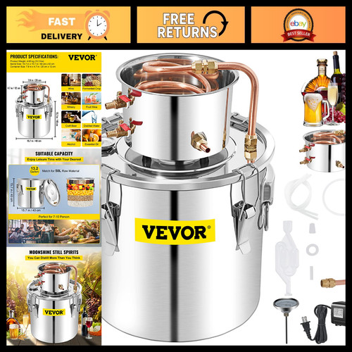 13.2Gal Stainless Steel Alcohol Distiller Kit with Copper Tube & Pump - DIY Whis