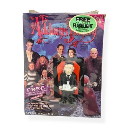 Vtg 1991 Addams Family Cereal w/Lurch Flashlight 11 Oz Full Box Factory Sealed 