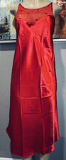 Vtg Red Long Satin Chiffon Nightgown L