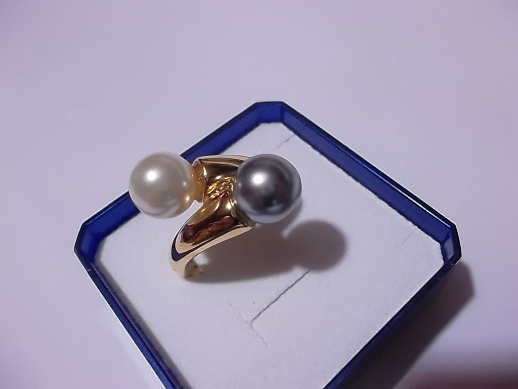 Bague toi et moi perles nacre blanche et grise idée cadeau taille 56