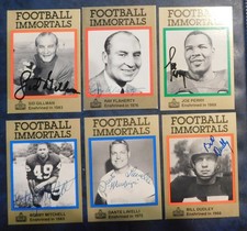 (6) autographed 1985 Football Immortals cards - Perry, Mitchell, Gillman, Dudley