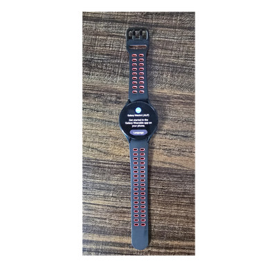 Samsung Galaxy Watch4 44mm Aluminum Black Red Silicone Band Touch Screen Wi-Fi