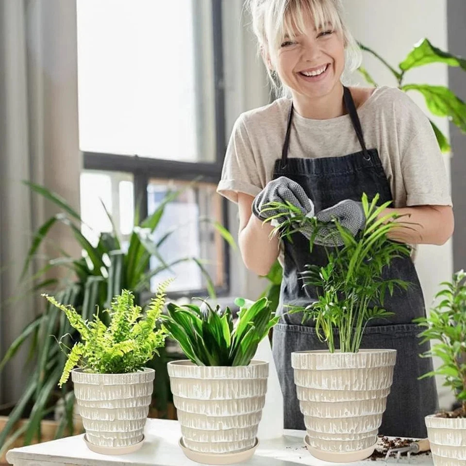 Juego de 3 macetas de plástico para plantas de interior de 7,5/6,5/5,5 pulgadas con Foto 3 de 4