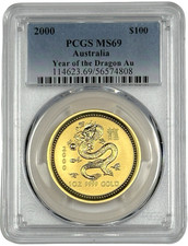 2000 Australia $100 Gold Lunar Year of the Dragon 1 oz Coin PCGS MS 69 4759.05 per troy oz