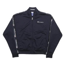 CHAMPION Womens Navy Blue Zip Track Jacket XS Polyester Logo Tape