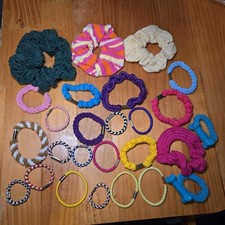 Vintage 90s Ponytail Holder Scrunchie Lot of 26 Multicolor and Sizes