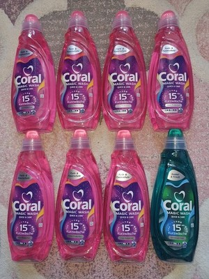 8x 840ml Coral Magic Wash Quick & Care Waschmittel für Kurzwäsche Color + Unive