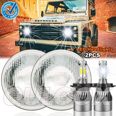 pair 7 inch LED Round Headlights HI/LO For Land Rover Defender 110 90 Rover
