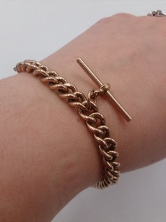 Antique 9ct 375 Hallmark Rose Gold Albert Chain Bracelet with T Bar Clasp 34.31g
