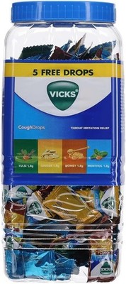 Vicks Cough Drops Assorted Flavors Jar | Honey Ginger Menthol Tulsi | 140 CANDY