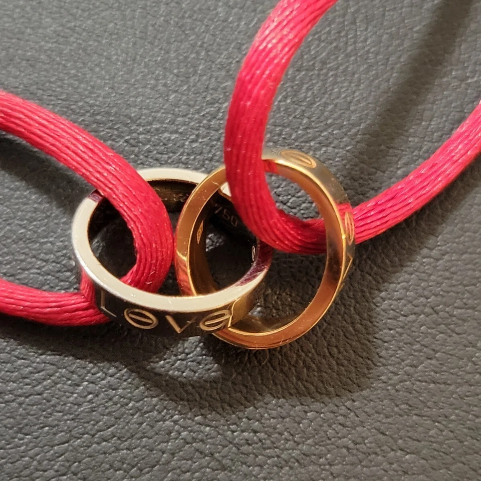 Cartier Love 2 Charm 750 White Gold Rose Gold Cord Bracelet - Image 3 of 4