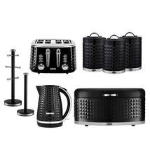 GEEPAS Kettle 4 Slice Toaster 3 Canister Set Bread Bin Mug Tree & Towel Pole