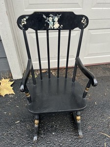 Black Thayer "Tops for Tots" Child's Wood Rocking Chair 1950s Vtg NICE