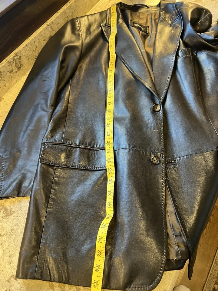 BRIONI Black Leather Peak Lapel Buttery Soft Blazer Custom Size US46-48 Read - Image 4 of 4