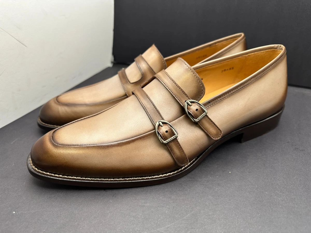Mezlan Strap Leather Dress Shoes Men\'s Size 8 Made in Spain Chocolate Brown Mezlan Mens Brown Leather Split Toe Double Monk Strap Dress  main image 2