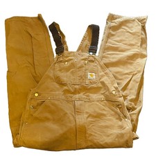 CARHARTT Bib Overalls Double Knee Mens 38x34 Brown Duck Canvas Carpenter VTG R01