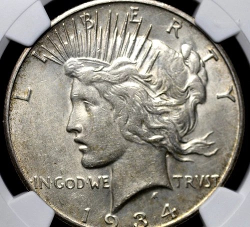 1934 S PEACE DOLLAR NGC AU 55 LIGHTLY GREYING WHITE WITH SMOOTH PROBLEM FREE