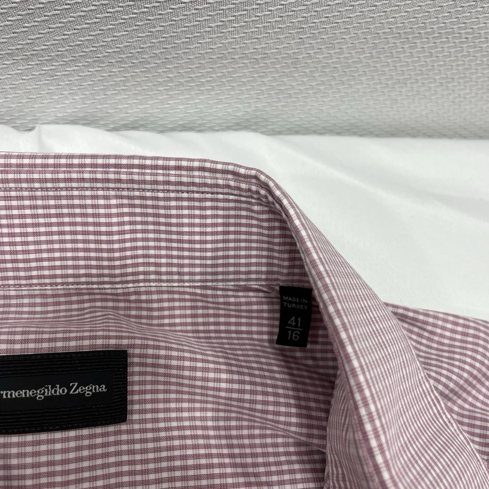 Camisa de vestir Ermenegildo Zegna para hombre 41/16 roja blanca a cuadros abotonada diseñador Foto 4 de 4