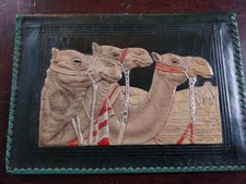 MAROQUINERIE PORTE DOCUMENT CUIR REPOUSSE ANCIEN ALGERIE VERS 1940 CHAMEAUX 