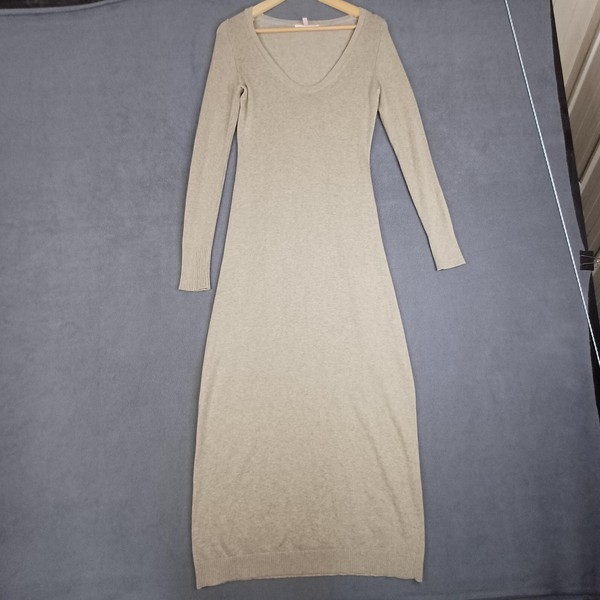 Victoria's Secret Dress Womens S Beige Knit Maxi Scoop Neck Long Sleeve Bodycon