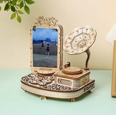 TOP Qualität! 3D Holz Phonograph Fotorahmen Miniatur Modell