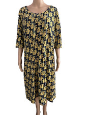 SEASALT Navy Yellow Floral Print Pure Organic Cotton Dress UK 18 US 14 EUC