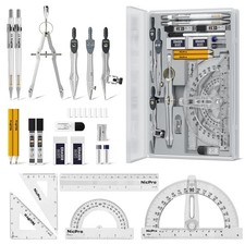 Nicpro 22 PCS Compass Geometry Tools with Case, Drafting Tool Grey