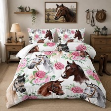 Nttopship Horse and Flower Comforter Set for Girls Kids Horse and Floral 3 Pi...