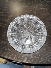 VINTAGE Cut Glass Lead Crystal Ashtray Round Clear Heavy 6.25"