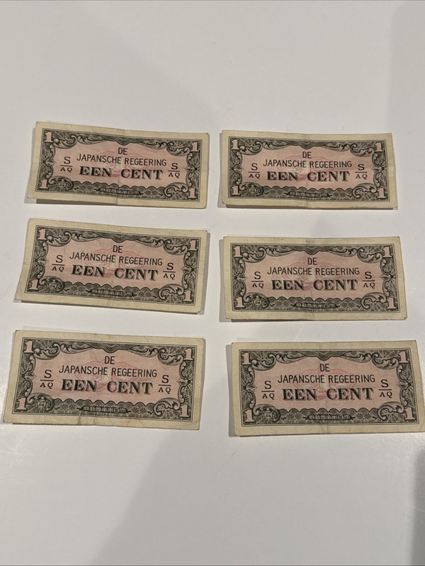 lot of 6 Japanese WWll De Japansche Regeering Een Cent One Cent