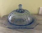 Vintage Madrid Indiana Depression Glass Covered Butter Dish Blue Read Descrip