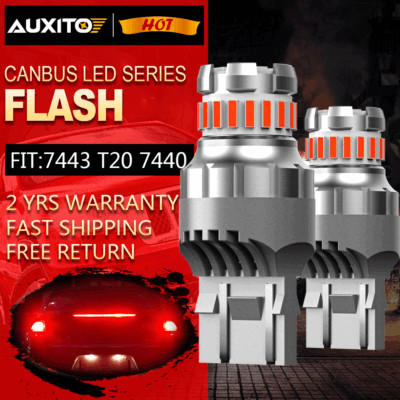 2X CANBUS Error Free 7443 7440 LED Flash Strobe Brake Tail Light Super Red BulbS