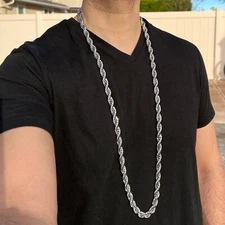 Mens 316L Stainless Steel Rope Chain Silver Hip Hop Necklace 10MM Thick 40" Inch